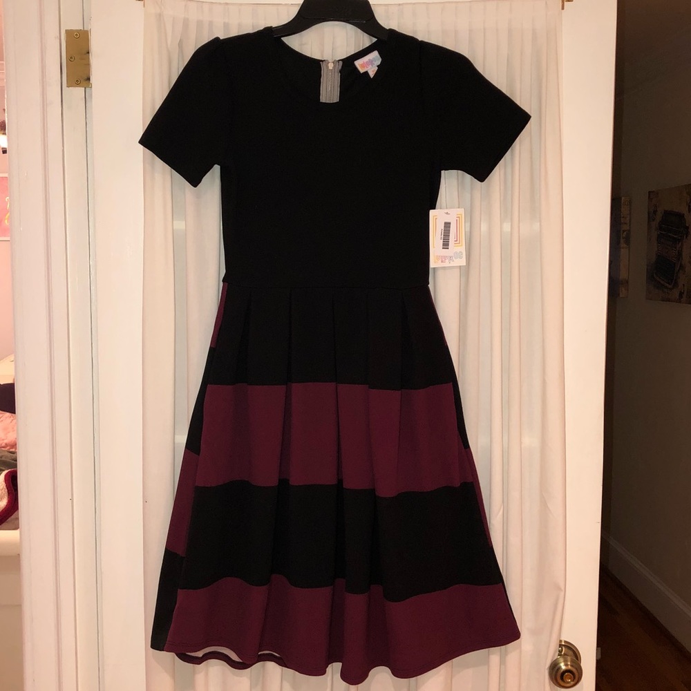 Lularoe Amelia Black and Burgundy Dress NEVER WORN